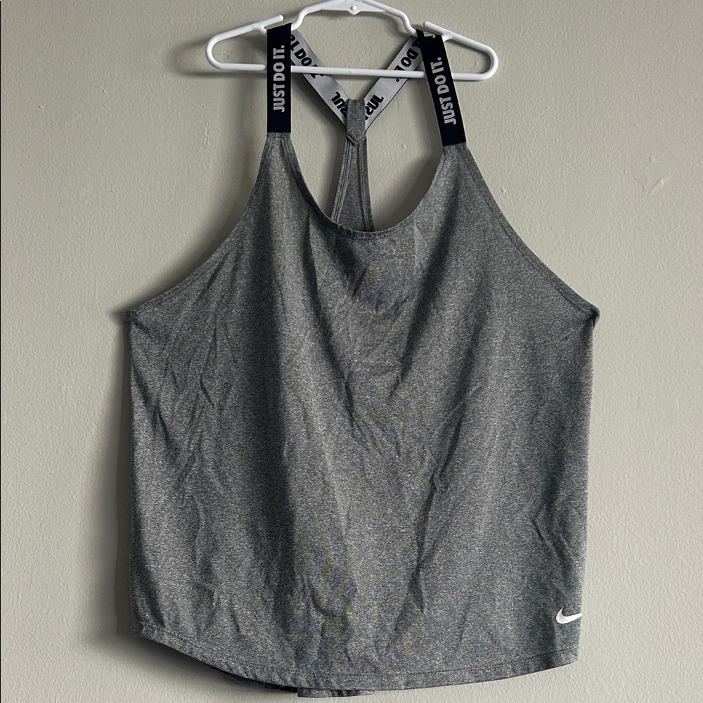 Nike Heather Gray Dri-FIT Racerback Tank with Black Logo